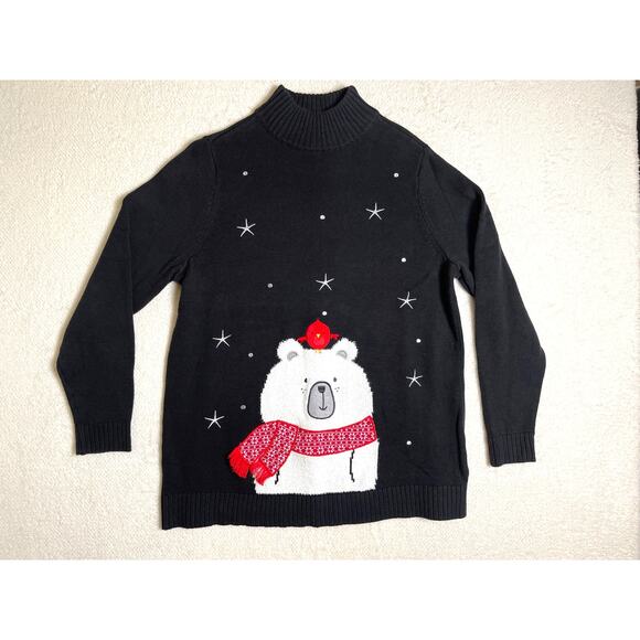 CJ Banks Women's Grandma Christmas Polar Bear & Cardigan Bird Novelty Sweater X - Picture 1 of 9